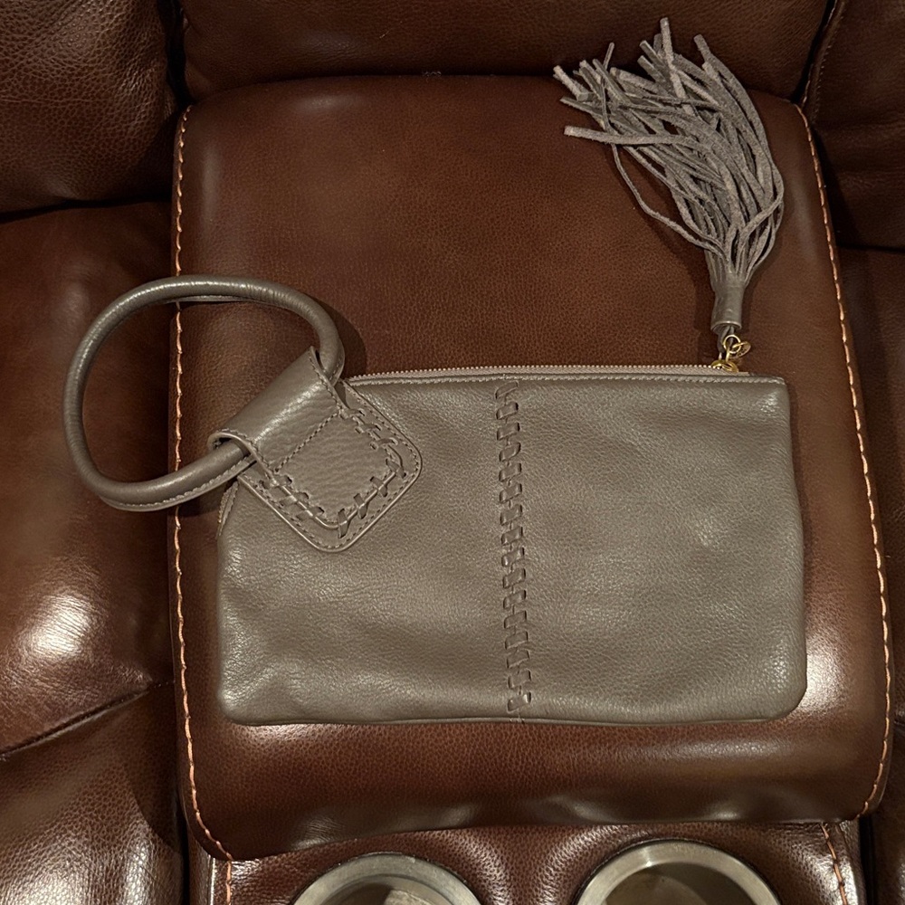 HOBO Taupe Leather Wristlet with Tassel